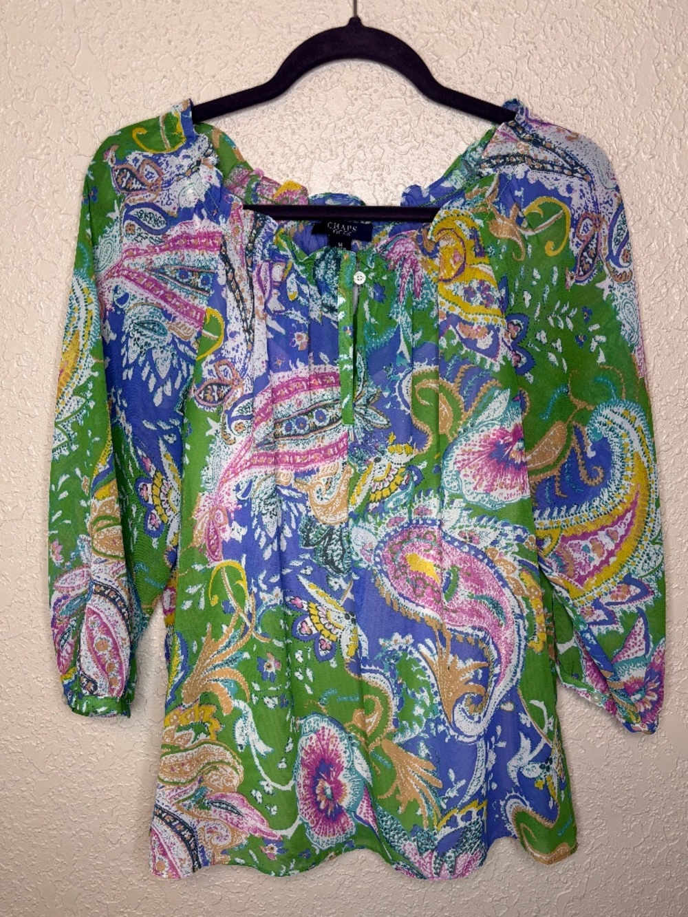 Chaps by Ralph Lauren Green Blue Pink Paisley Top and Tank Top Women's Size M